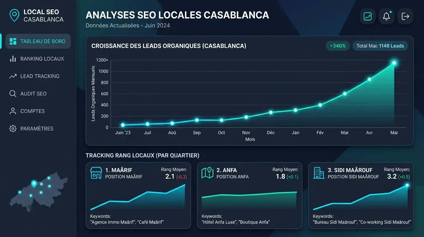 Tableau de bord SEO & Leads Rabat - Pulse Marketing